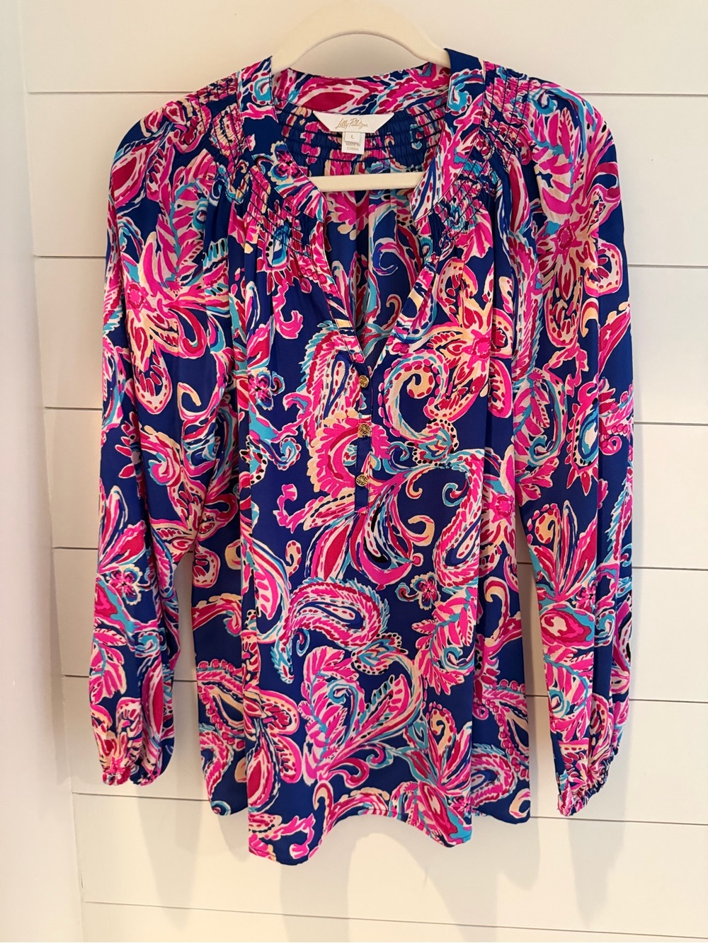 Lilly Pulitzer Navy, Pink & Teal Paisley Long-Sleeve Tunic